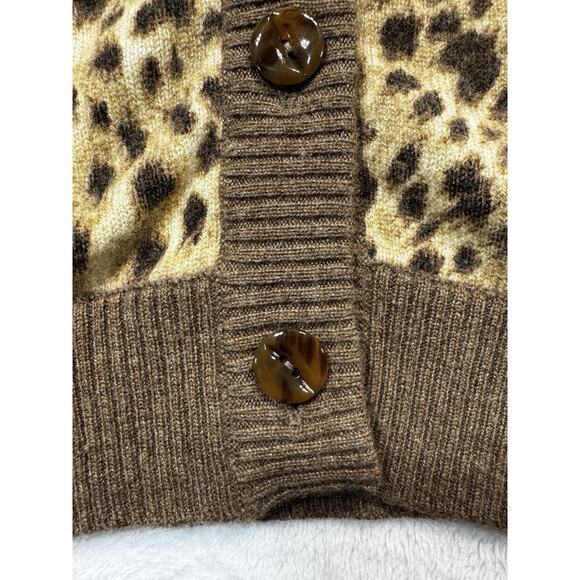 J.McLaughlin Cashmere Leopard Print Cardigan XS Brown Tan Animal Pattern - Picture 5 of 12